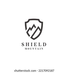 Shield mountain line art minimalist logo design  vector