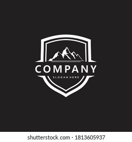 Shield mountain logo design, mountain climbing emblem.
Security logo and business
