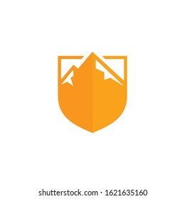 Shield mountain logo design simple vector