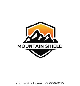 Shield mountain logo design simple vector isolated on white background