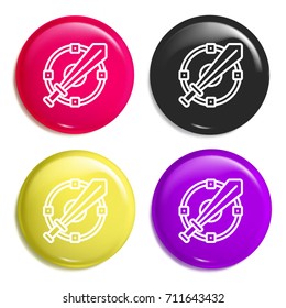 Shield multi color glossy badge icon set. Realistic shiny badge icon or logo mockup