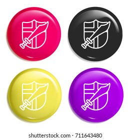 Shield multi color glossy badge icon set. Realistic shiny badge icon or logo mockup