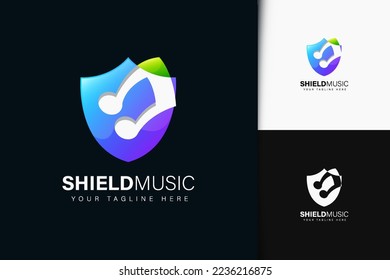 Shield music logo design with gradient