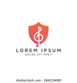 shield and music negative space logo design