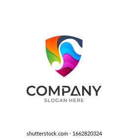 Shield with music note inside colorful gradient logo