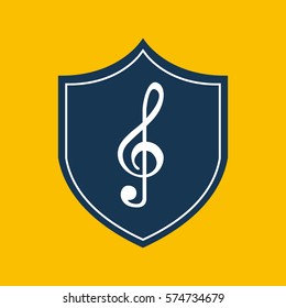 shield with musical note over yellow background. colorful design. vector illustration