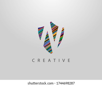 Shield N Letter Logo. Modern Abstract Geometric Design, made of various colorful strips shapes  