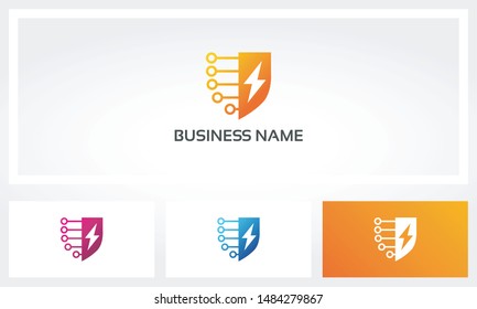 Shield Nodes With Lightning Symbol Logo