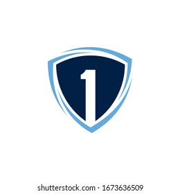 Shield with number 1 logo concept, best protection, emblem badge logo style, protector and warranty label