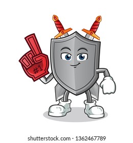 shield number one fan mascot vector cartoon illustration