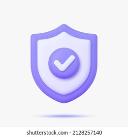 Shield with "ok" icon 3d vector icon. Isolated on white.