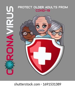 Shield and older adults. Vector illustration