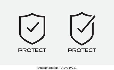 shield on black color, security shield icons, security shields logotypes with check mark and protect text, Security shield symbols. Vector illustration. 