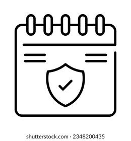 Shield on calendar showing concept icon of insurance validity, insurance calendar