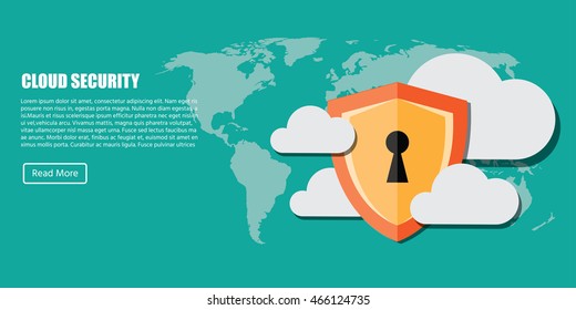 Shield On Cloud, With World Map, Cloud Security Concept