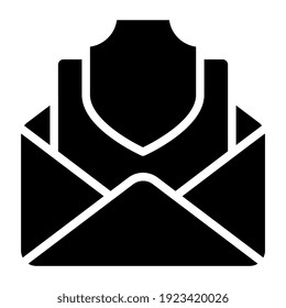 Shield on letter inside envelope, secure mail icon