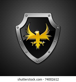 Shield on a metallic background.