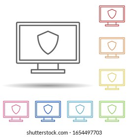 Shield on the screen in multi color style icon. Simple thin line, outline vector of virus antivirus icons for ui and ux, website or mobile application