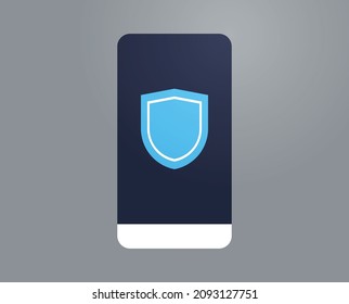 Shield on smartphone and protect flat vector illustration.
