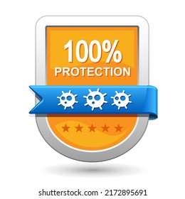 Shield on white background. 100% Protection sign illustration. Orange badge. Vector design element.