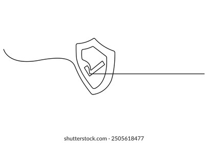 Shield of one continuous line drawn. Security shield drawn in one line. Safety and protection concept. Vector illustration