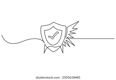 Shield of one continuous line drawn. Security shield drawn in one line. Safety and protection concept. Vector illustration
