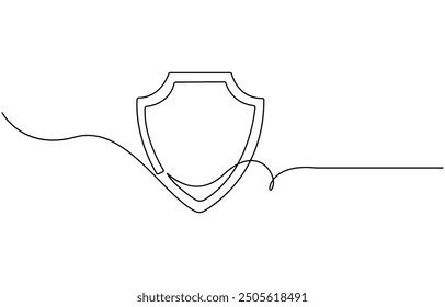 Shield of one continuous line drawn. Security shield drawn in one line. Safety and protection concept. Vector illustration