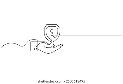 Shield of one continuous line drawn. Security shield drawn in one line. Safety and protection concept. Vector illustration