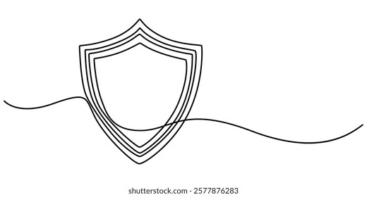 Shield of one continuous line drawn. Security shield drawn in one line. Safety and protection concept. Vector illustration, Shield, Protection, Security Continuous Line Icon, The security shield pro.