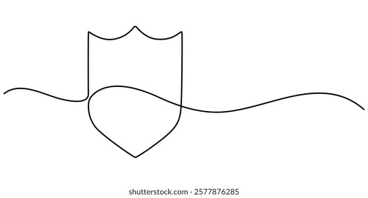 Shield of one continuous line drawn. Security shield drawn in one line. Safety and protection concept. Vector illustration, Shield, Protection, Security Continuous Line Icon, The security shield pro.