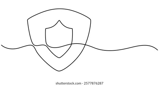 Shield of one continuous line drawn. Security shield drawn in one line. Safety and protection concept. Vector illustration, Shield, Protection, Security Continuous Line Icon, The security shield pro.