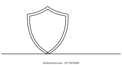 Shield of one continuous line drawn. Security shield drawn in one line. Safety and protection concept. Vector illustration, Shield, Protection, Security Continuous Line Icon, The security shield pro.