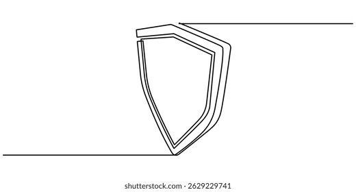 Shield of one continuous line drawn. Shield, Protection, Security Continuous Line icon Security shield drawn in one line. Safety and protection concept. Vector illustration. Editable stroke.