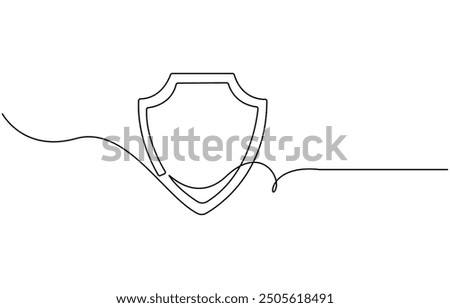 Shield of one continuous line drawn. Security shield drawn in one line. Safety and protection concept. Vector illustration