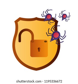 shield with open padlock isolated icons