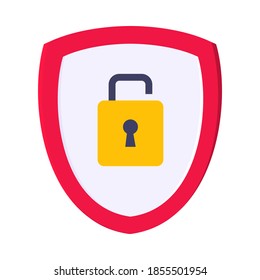 Shield with open padlock on it security protection warning symbol. Safety lock, privacy policy and data protection metaphor.