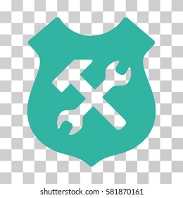 Shield Options vector icon. Illustration style is a flat iconic cyan symbol on a transparent background.