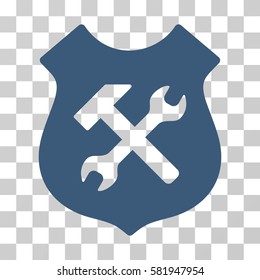 Shield Options vector icon. Illustration style is a flat iconic blue symbol on a transparent background.