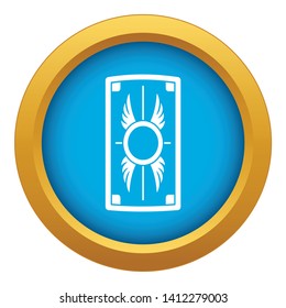 Shield with ornament icon blue vector isolated on white background for any design