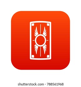 Shield with ornament icon digital red for any design isolated on white vector illustration