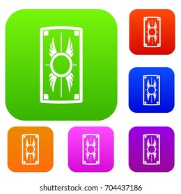 Shield with ornament set icon in different colors isolated vector illustration. Premium collection