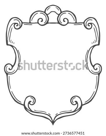 Shield with ornate curl decoration in medieval heraldry style