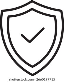 A shield outline with check mark symbolizing security protection and trust often used for safety privacy or antivirus concepts in modern minimal style