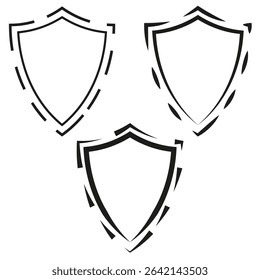 Shield outline icon. Black contour shape. Vector protection symbol. Decorative empty shield.