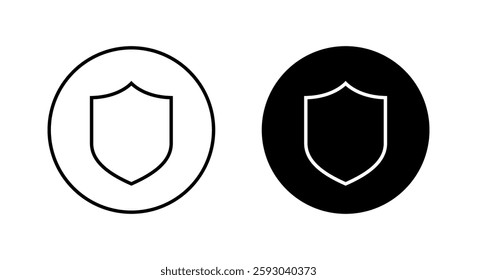 Shield outline icon on black circle. Guard, protect sign symbol