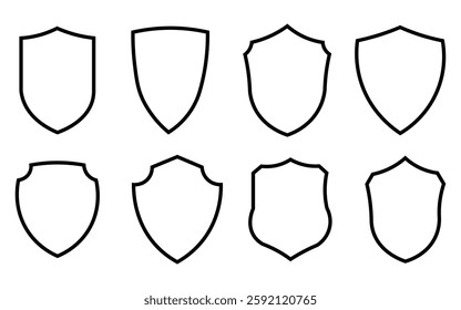 Shield outline icon set vector on white background. security badge, emblem, heraldic, crest, safety shield vector on white background