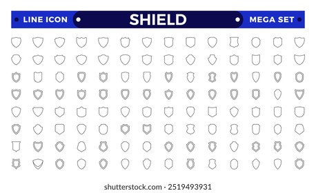 Shield outline icon set in vintage style. Protect shield security line icons. Badge quality symbol, sign, logo or emblem. set of different Shields icon set. Protect shield security vector.
