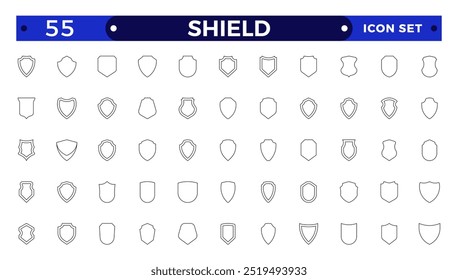 Shield outline icon set in vintage style. Protect shield security line icons. Badge quality symbol, sign, logo or emblem. set of different Shields icon set. Protect shield security vector.
