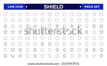 Shield outline icon set in vintage style. Protect shield security line icons. Badge quality symbol, sign, logo or emblem. set of different Shields icon set. Protect shield security vector.
