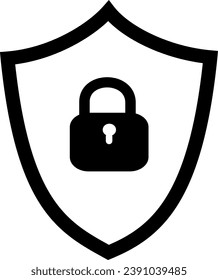  Shield outline with lock icon. Replaceable vector design.